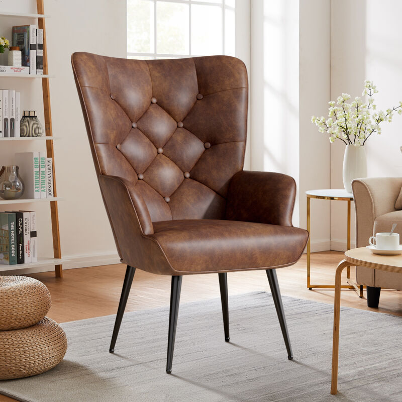 Eleganter Sessel polsterstuhl Ohnzimmer Sessel Schminktisch Stuhl mit Metall Beinen Sessel fürs Wohnzimmer/SchlafzimmerBis 150 kg belastbar Braun