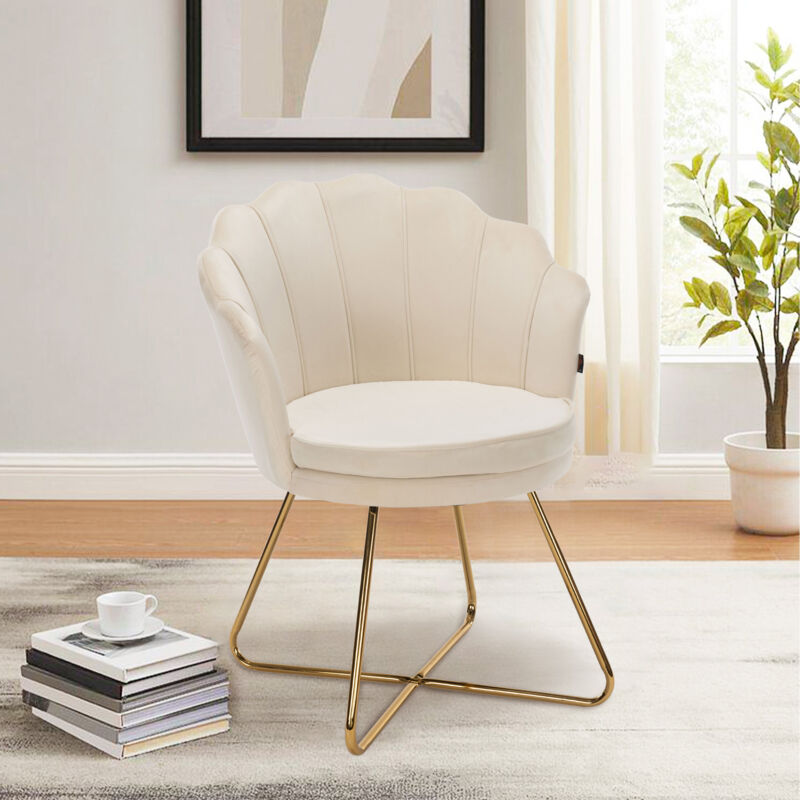 Hawthyhome Polstersessel Esszimmerstühle, Stuhl Schminktisch, Stuhl Samt, Blütenblatt-Rückenlehne Lehnstuhl mit Metallbeinen Gold, Bis 150 KG