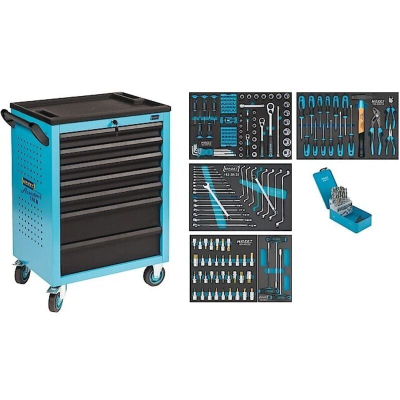 Werkstattwagen Assistent 178N + Spiralbohrer-Kassette Ø1-13 mm din 338 204-teilig