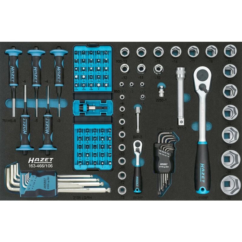 Werkzeug Satz 163-466/106 ∙ 1/4 Zoll (6,3 mm) Vierkant hohl, 1/2 Zoll (12,5 mm) Vierkant hohl, 1/4 Zoll (6,3 mm) Sechskant massiv