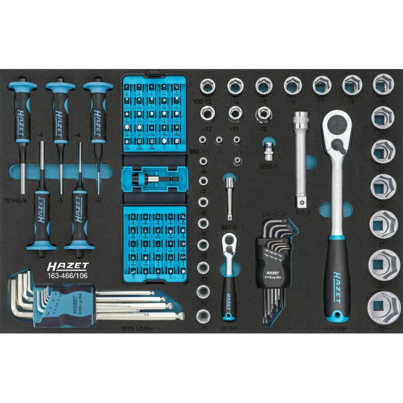 Werkzeug Satz 163-466/106 ∙ 1/4 Zoll (6,3 mm) Vierkant hohl, 1/2 Zoll (12,5 mm) Vierkant hohl, 1/4 Zoll (6,3 mm) Sechskant massiv