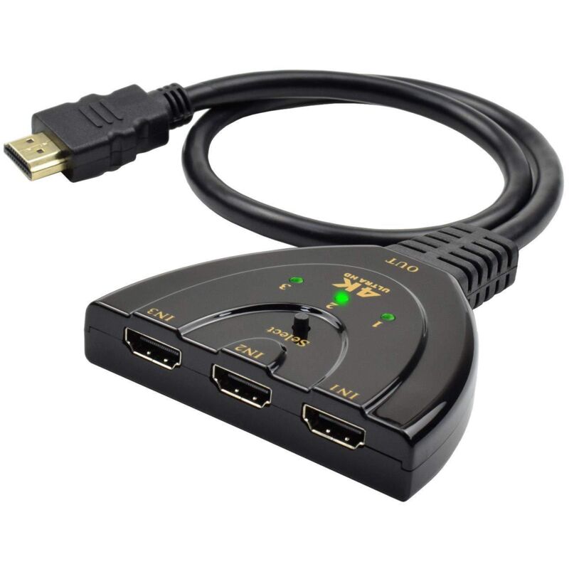 Fitags - HDMI-Switch 1080P, 3-Port-HDMI-Switch, HDMI-Switch-Wahlschalter, Splitter, Handbuch HDMI-Umschalter mit 3 Eingängen auf 1 Ausgang Full
