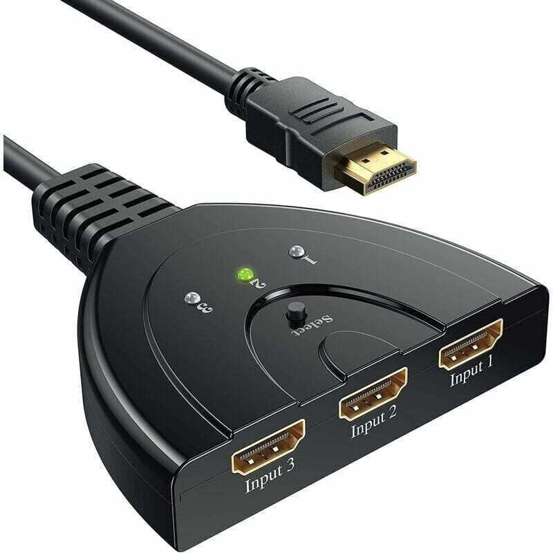 HDMI-Switch – GANA 3-Port-HDMI-Switch, manueller HDMI-Splitter, 3 Eingänge auf 1 Ausgang, kompatibel mit Full HD 4K/3D, inklusive High-Speed-Kabel
