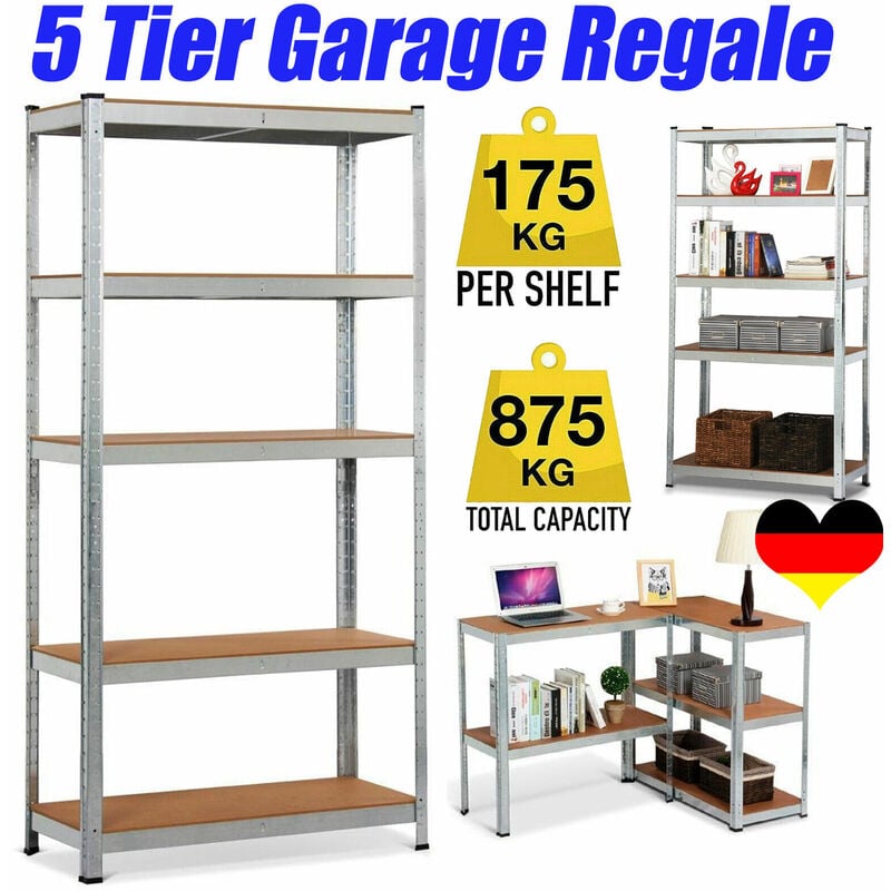 Heavy Duty Steckregal 5 Etagen Garage Regal Gewächshaus Utility Aufbewahrung Zuhause Rack 1700 x 750 x 300mm - Verzinkt