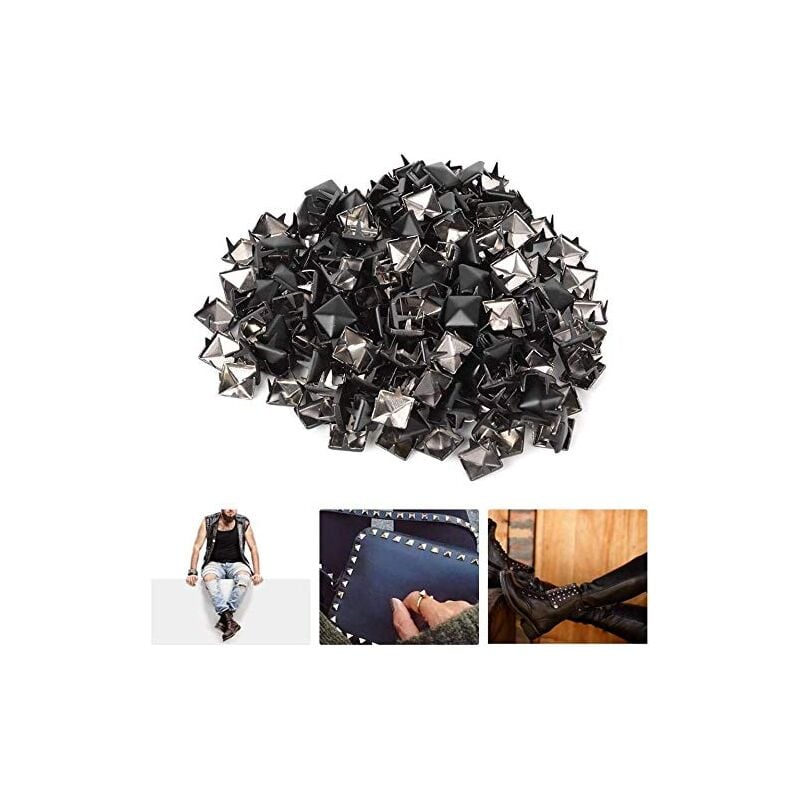 HEEPDD 200 Stücke Platz Nieten, 9mm Platz Spike Studs DIY Leathercraft Spike Nieten Tasche Leder Kleidung Tasche Dekorative Schuhe Niet(Matt-schwarz)