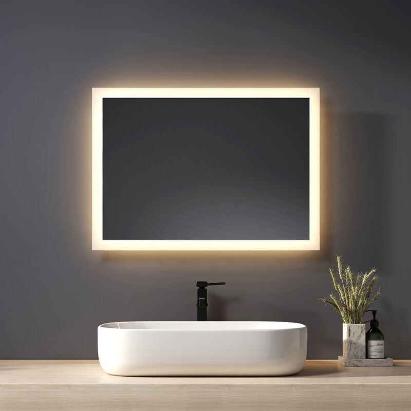 Heilmetz - led Badezimmerspiegel Badspiegel mit Beleuchtung IP44 Energiesparend Wandspiegel, 3000K Warm Licht Beleuchtung Wandschalter 50x70cm