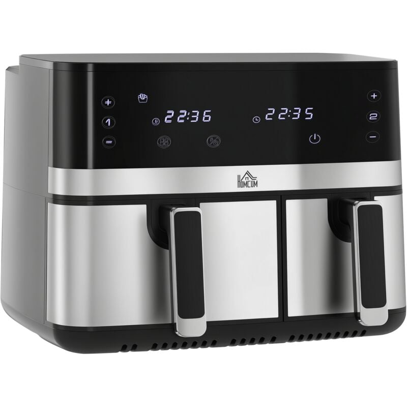 Homcom - Heißluftfritteuse 8,5L Fritteuse mit Doppelkammer, 8 in 1 Rezeptur, Airfryer mit Antihaftbeschichtung, Touchscreen, Smart und