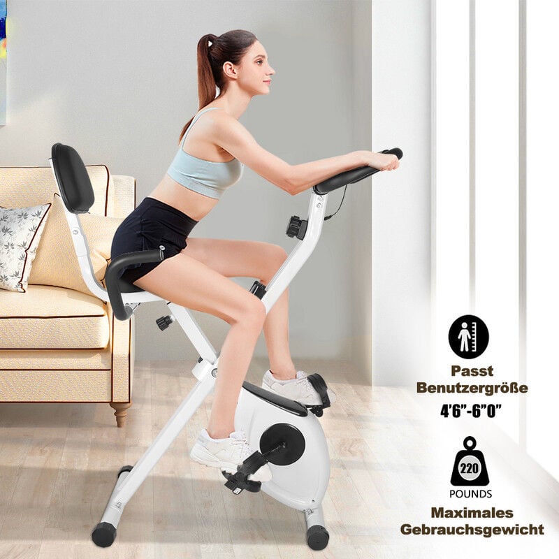 Bigzzia - Heimtrainer 2-in-1 faltbares Heimtrainer mit Arm-Widerstandsbändern und 8 verstellbaren Magnetwiderständen, Fahrrad mit Herzfrequenzmessung