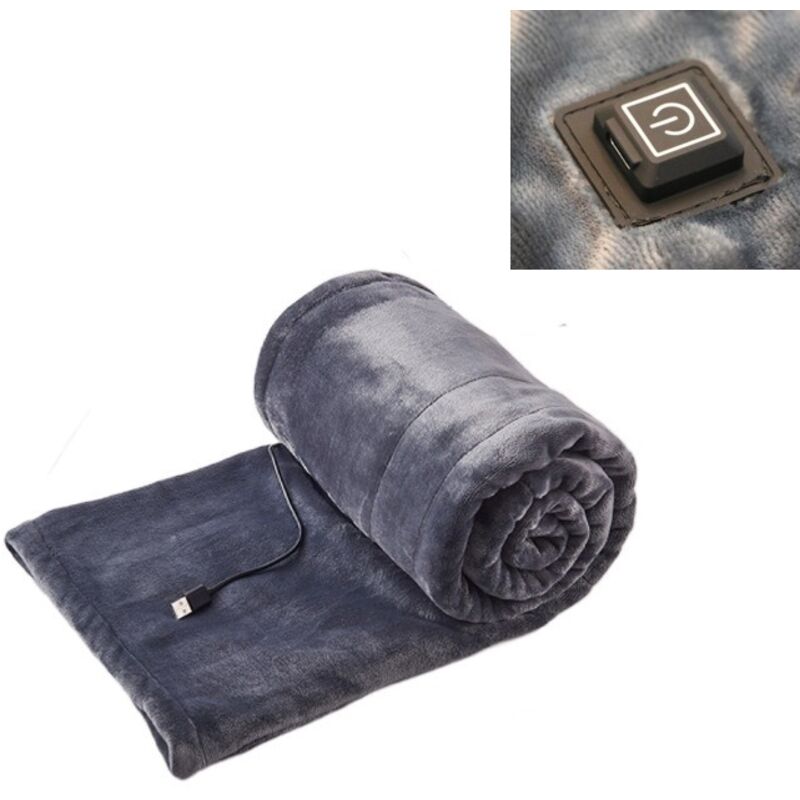 Heizdecke, Flanell-Heizdecke, maschinenwaschbar, tragbare 5-Volt-USB-Heizdecke, schnell aufheizender Smart-Thermostat – 180 × 80 cm – Grau