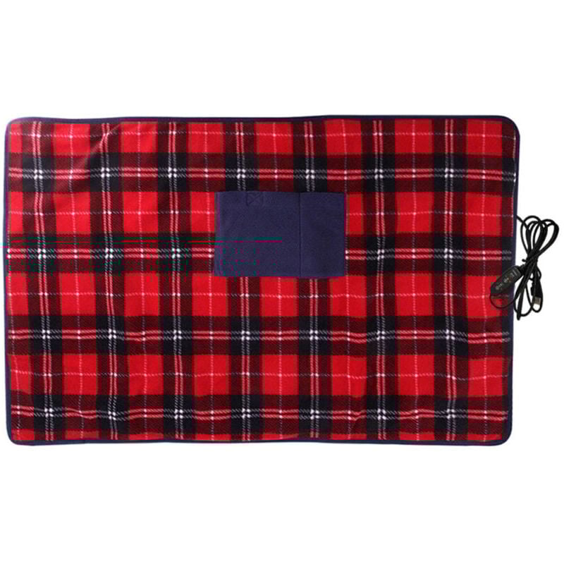 Heizdecke fürs Auto – 88 x 65 cm – Weiche doppellagige Heizdecke – karierte Heizdecke für Winter, Reisen, Camping im Freien
