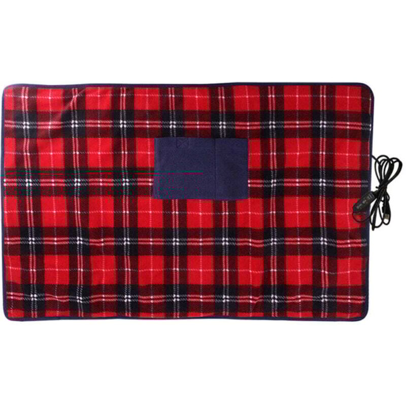 Heizdecke fürs Auto – 88 x 65 cm – weiche doppellagige Heizdecke – karierte Heizdecke für Winter, Reisen, Camping im Freien