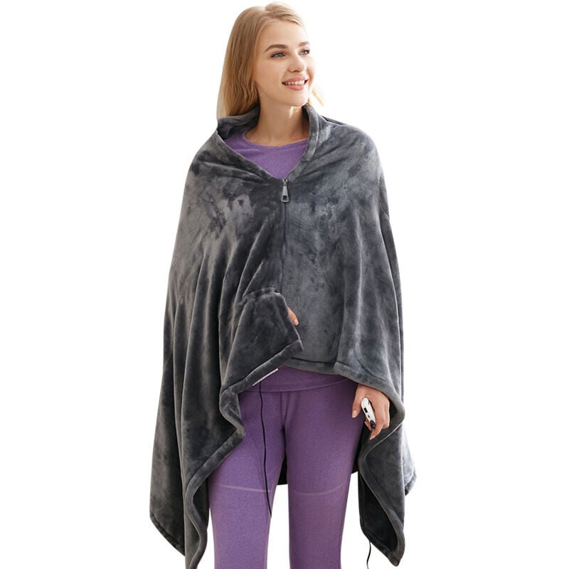 Heizdecke, USB-Heizponcho, Flanell-Heizdecke, 150 x 85 cm, schnelles Aufheizen per USB, weich und bequem, maschinenwaschbar (grau)