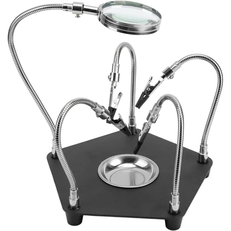 Helfende Hand mit 4 flexiblen Armen, 3-facher Lupe und Leiterplattenhalter zum Löten, Basteln, für elektronische Reparaturen, Schmuck und Modellbau