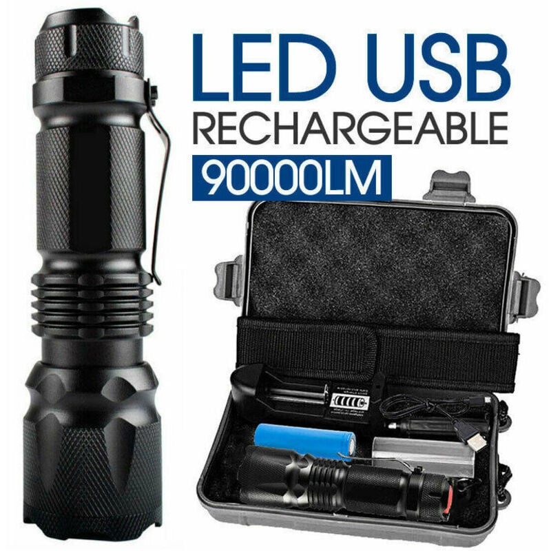 Helle Taschenlampe mit Zoom-Fokus-Beleuchtung, L2-Taschenlampe, Mini-Taschenlampe, tragbar, wiederaufladbar, starke Taschenlampe (Sets)