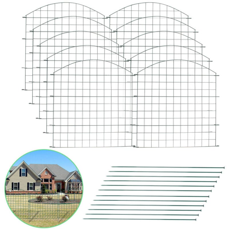 Swanew 22tlg Set Teichzaun mit 10 Zaunelemente und 12 Befestigungsstäben. Gartenzaun Zaun Teich. Gartenzaun Grün. Welpenauslauf. Freigehege(Oberbogen)