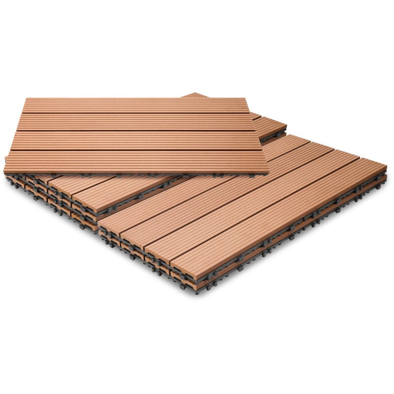 SWANEW WPC Fliesen Terrassenfliesen 12 Stück = 2m² Terrassendielen Holz-Optik 60x30cm, Fliese Bodenfliese Klickfliese Braun