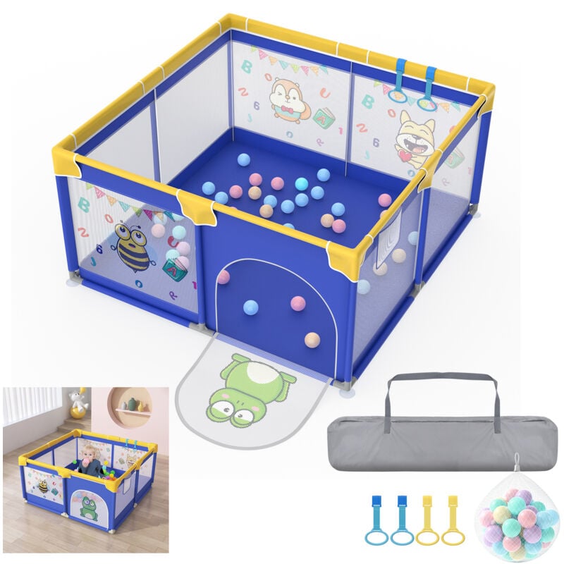 127x127cmx68cm Baby Laufgitter Laufstall Faltbar Kinderlaufstall Krabbelgitter Baby Playpen mit 50 Ozeanbälle, Trainingsarmband, Atmungsaktivem Netz
