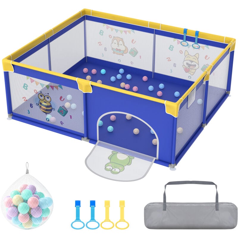 200x180cmx68cm Baby Laufgitter Laufstall Faltbar Kinderlaufstall Krabbelgitter Baby Playpen mit 50 Ozeanbälle, Trainingsarmband, Atmungsaktivem Netz