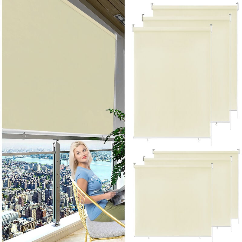 Rollos Außenrollo Senkrechtmarkise Balkonrollo Sichtschutz Rollo Sonnenschutz Verdunklungsrollo uv Schutz (180x240cm, Beige) Hengmei