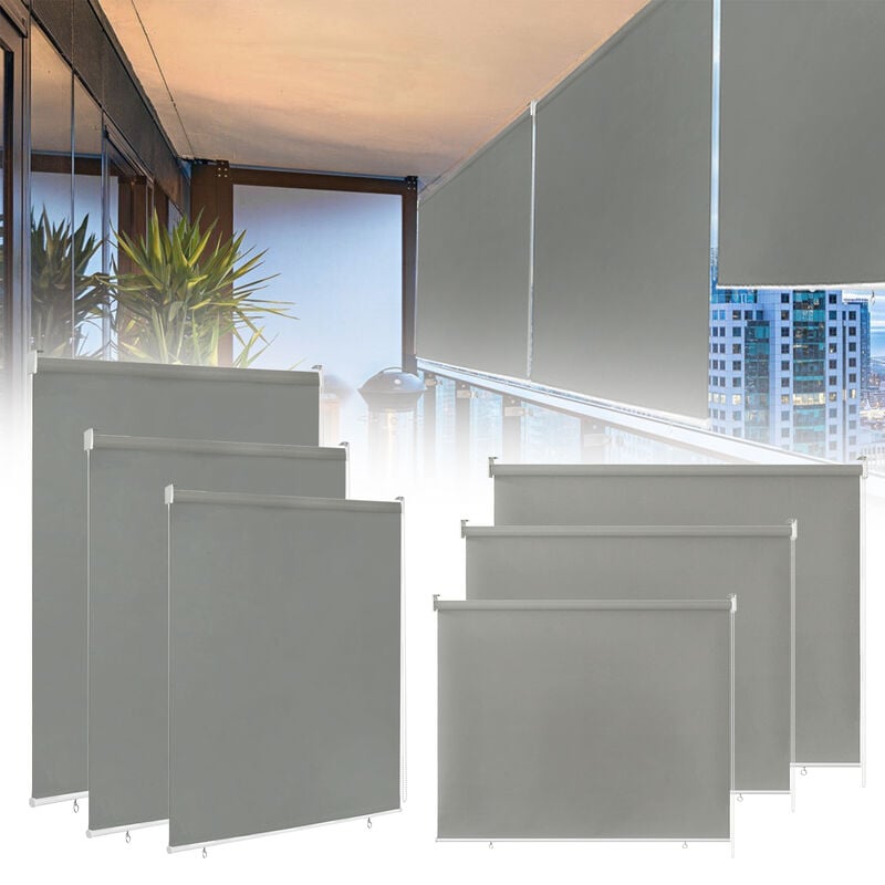 Rollos Außenrollo Senkrechtmarkise Balkonrollo Sichtschutz Rollo Sonnenschutz Verdunklungsrollo uv Schutz (140x140cm, Grau) Hengmei