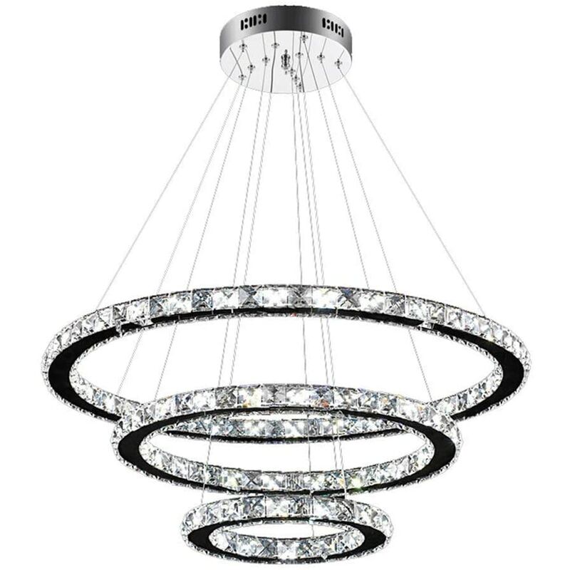 Pendelleuchten LED Kronleuchter Hängelampe Kristall Pendelleuchte 96W Dimmbar Deckenleuchte Hängeleuchte Drei Ringe (Dimmbar, 96W), HENGMEI