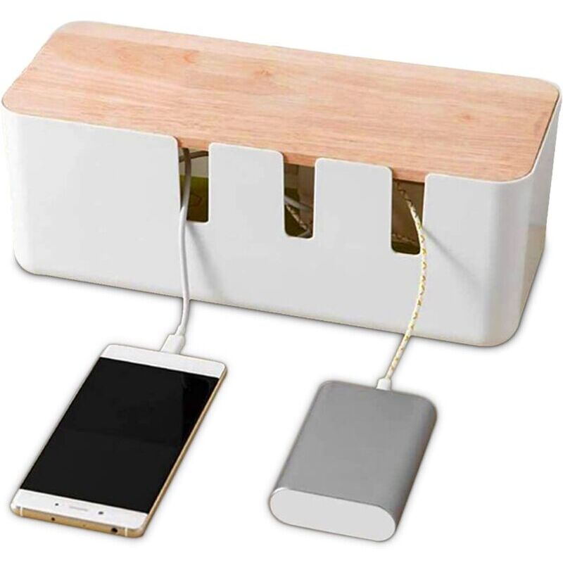 Herchr Kabelmanagementbox 30,3 x 12,5 x 11,5 cm, Kabel-Organizer mit Holzdeckel für Computer-TV, Steckdosenleiste, Ladeleitung