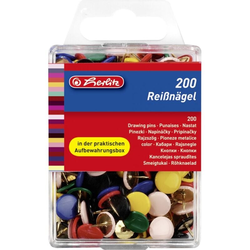 Reißnägel rund farbig 200 Stück Schreibwaren - Herlitz