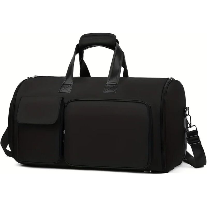 Herren-Anzugtasche, große Nylon-Reisetasche mit Nass-/Trockenfach, Schultergurt und Reißverschlussschutz – multifunktional (Schwarz), XU-KZQ