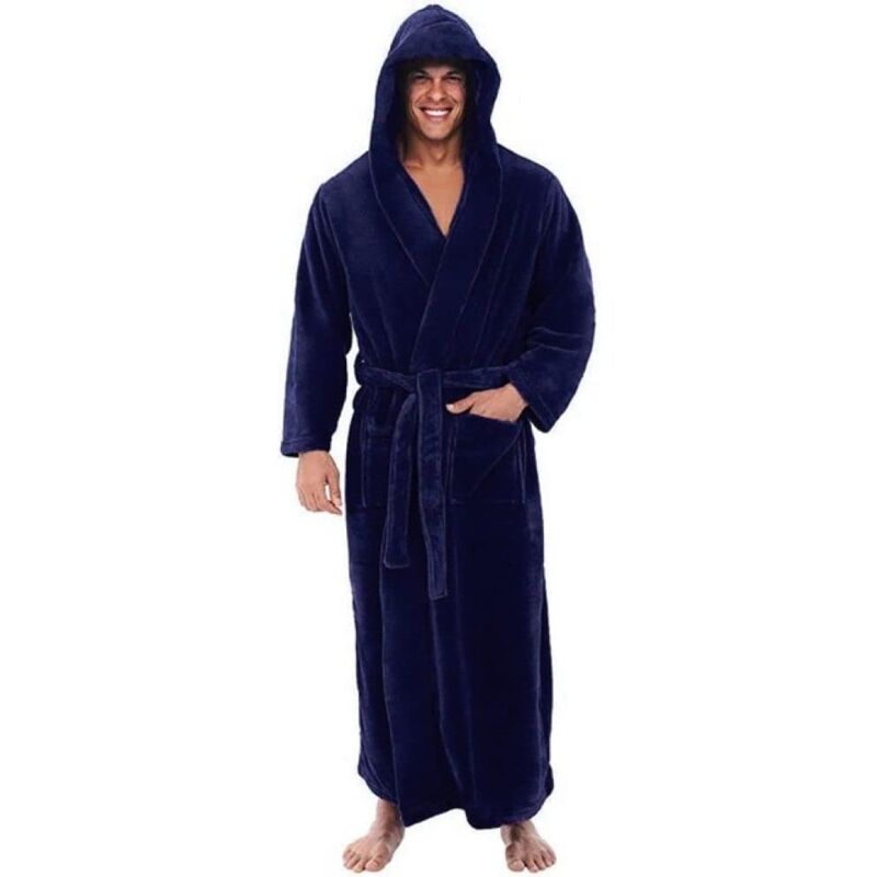 Herren Winter Bademantel Lang Plüschschal Homewear Langarm Robe Mantel Herren Morgenmantel,Blau,XXL