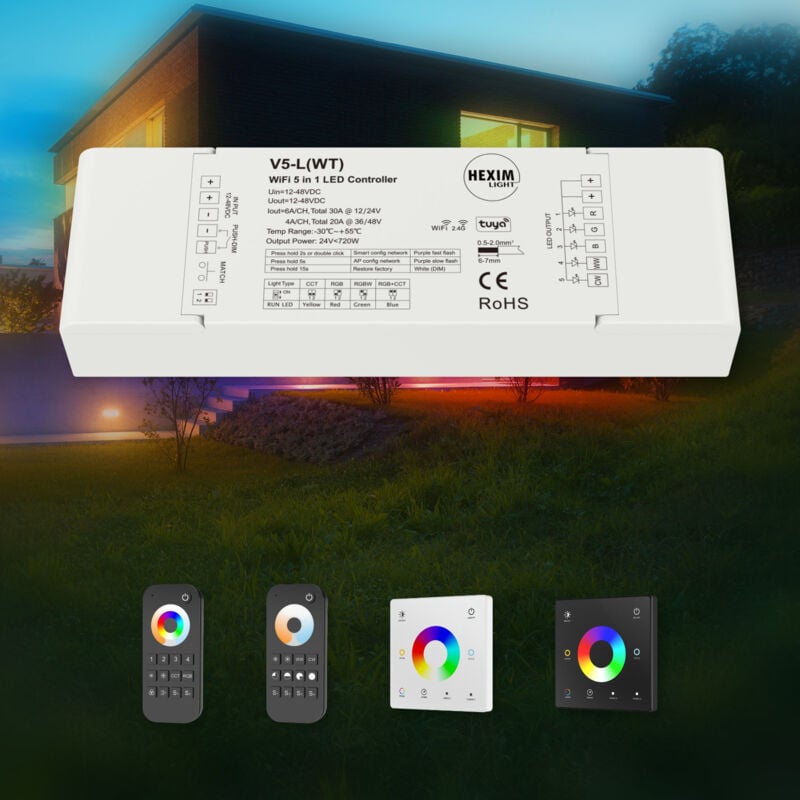 HEXIM LIGHT 12-48V Wi-FI/RF Controller Fernbedienung RGB/CCT LED Beleuchtung Wandschalter Dimmer: 5CH RGBW Wi-Fi Controller V5-L, Controller Modelle