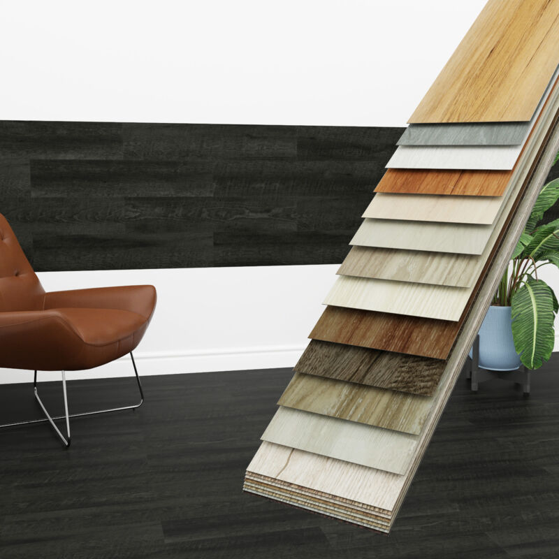 Hexim - Vinyldielen 0,97m² selbstklebend pvc Wandverkleidung Bodenbelag Holzoptik 91x15cm Paneele: 7 Dielen / 0.97 m², 1818-3 Ebony Wood
