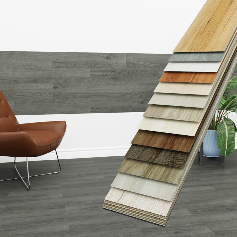 Hexim - Vinyldielen 0,97m² selbstklebend pvc Wandverkleidung Bodenbelag Holzoptik 91x15cm Paneele: 7 Dielen / 0.97 m², 1817-9 Smoky Grey