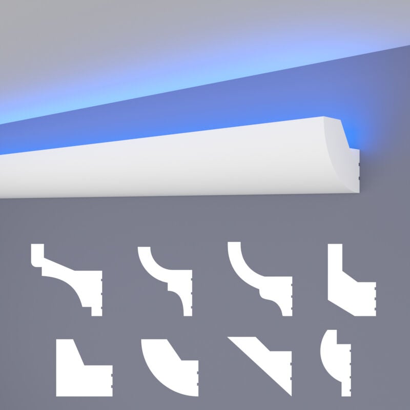 Heximo - led Stuckleisten klassisch, indirekte Beleuchtung Deckenleisten xps Styropor: 10.2 Meter / 6 Leisten, HLED-26 - 48x48 mm