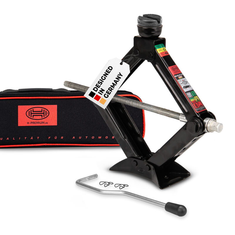 HEYNER® Wagenheber Scherenwagenheber 1,5t - Runder Sattel + Austauschbares Gummipad + Mit Kurbel I TÜV & GS I Auto Heber mit Handkurbel PKW SUV