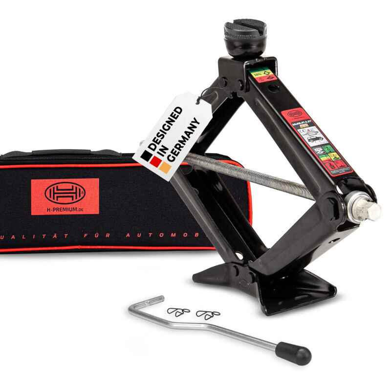 HEYNER® Wagenheber Scherenwagenheber 2,0t - Runder Sattel + Austauschbares Gummipad + Mit Kurbel I TÜV & GS I Auto Heber mit Handkurbel PKW SUV