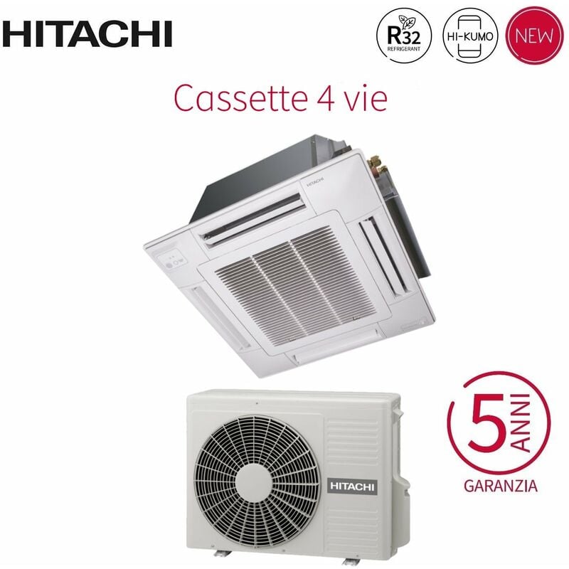 Hitachi - Kassetten-Klimagerät 4-Wege-Inverter 12000 Btu RAI-35RPE R-32 Wi-Fi Optional mit Gitter enthalten - Neu