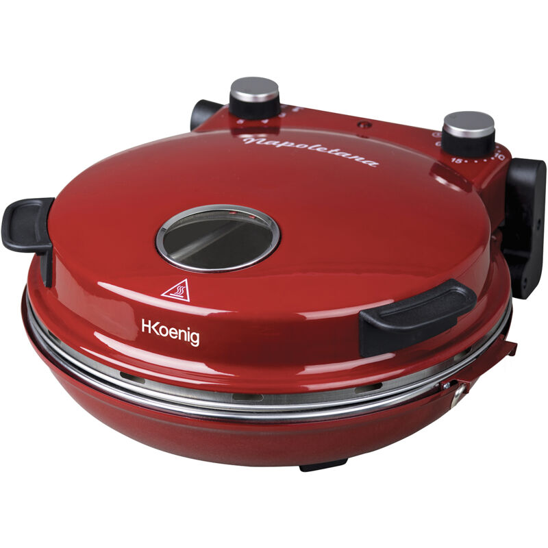 HKoenig NAPL350 Elektrischer Pizzastein, Pizzaofen, 1200 W, 32 cm Durchmesser, Einstellbare Temperatur bis 350 ºC, Keramikstein, Rot