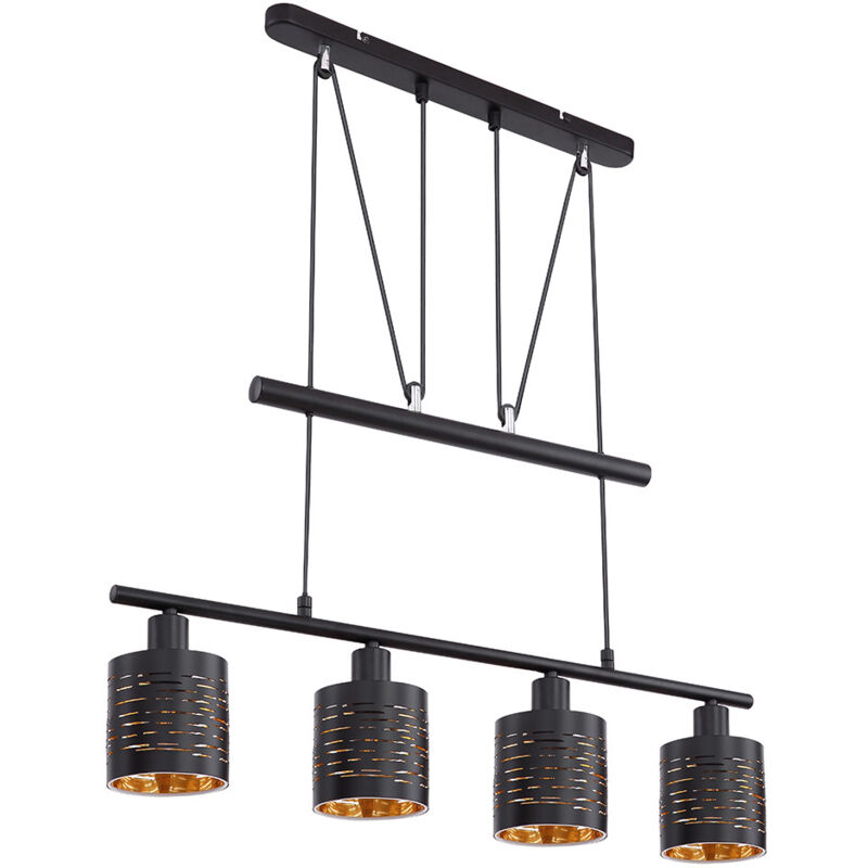 Hängelampe Esstisch Modern Pendelleuchte Höhenverstellbar Esstischlampe Höhenverstellbar, 4 Flammig schwarz gold, 4x E14, LxH 70 x 100-180 cm