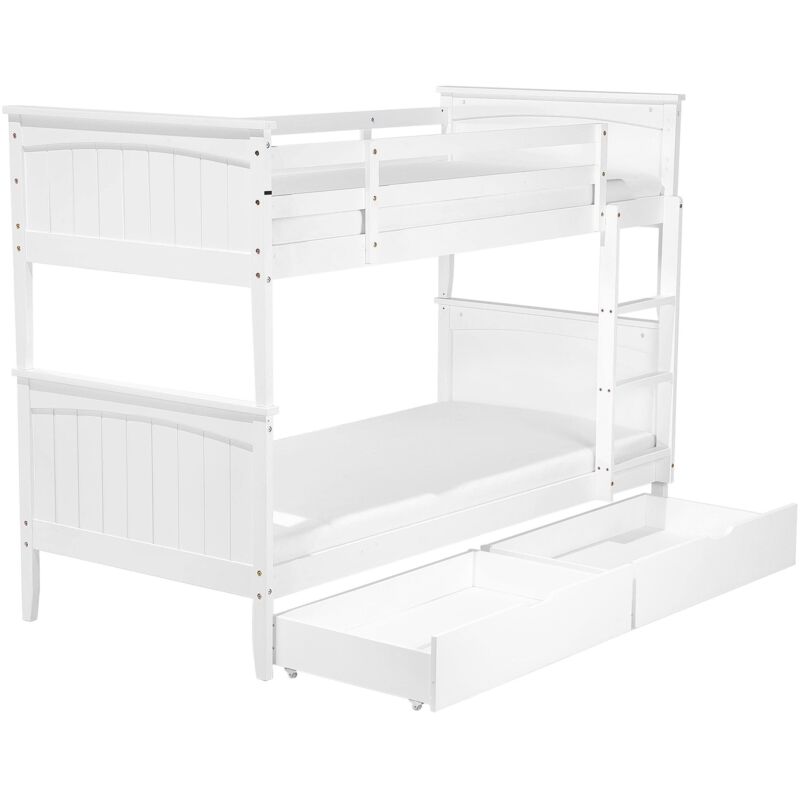 Hochbett mit Schubladen Kiefernholz ALBON 90 x 200 cm Weiß