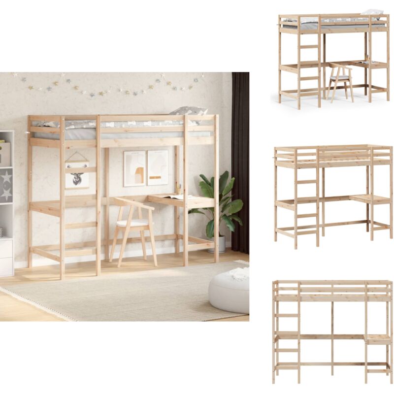 Hochbett mit Schreibtisch 80x200 cm Massivholz Kiefer - Hochbett - Jugendzimmer - Kinderschlafzimmer - Schreibtischbett - Kiefernholz