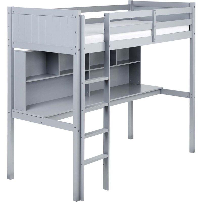 Hochbett mit Schreibtisch Kiefernholz FOUCAMONT 90 x 200 cm Grau
