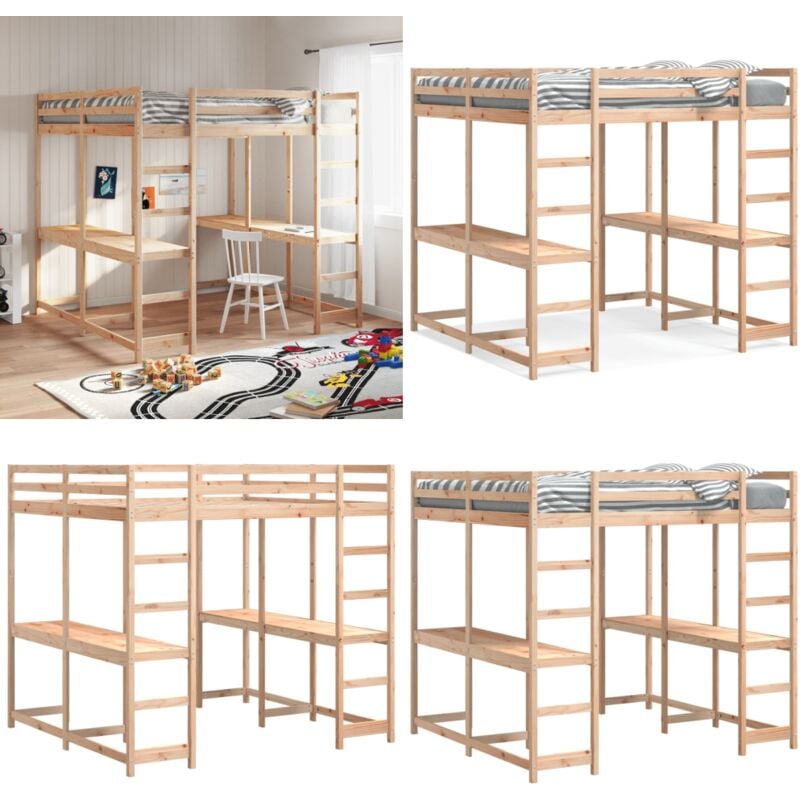 Hochbett mit Schreibtisch & Leiter 140x200 cm Massivholz Kiefer - Holzbett - Hochbett - Jugendzimmer - Kinderzimmer - Schlafzimmerschrank - Home &