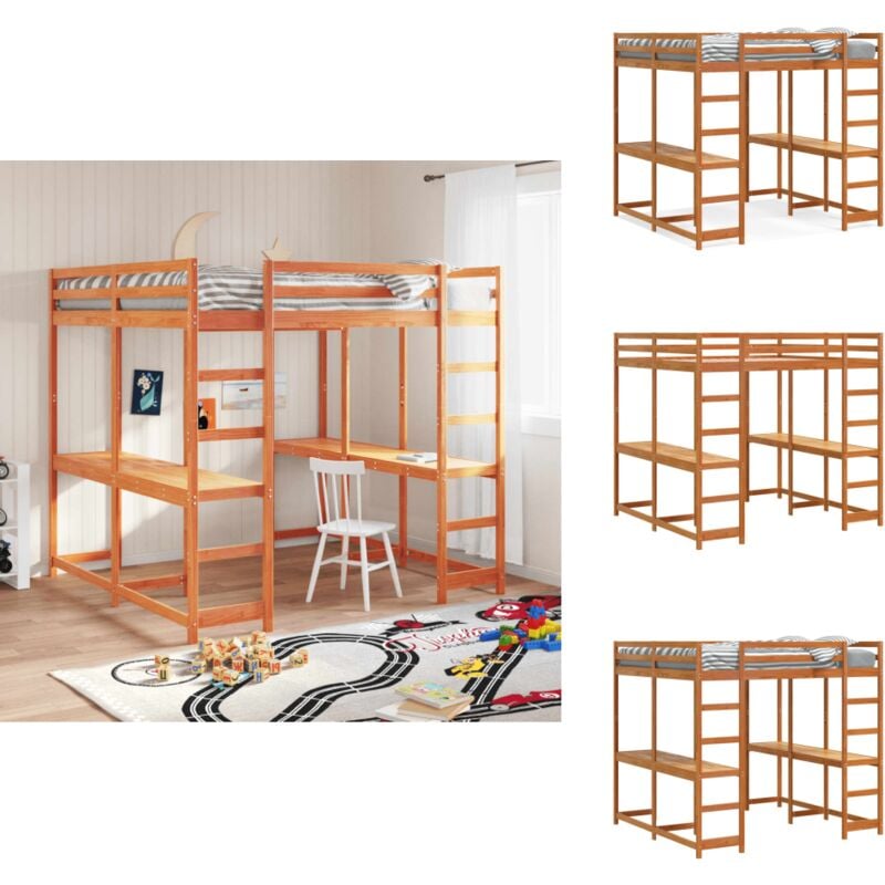 Vidaxl - Hochbett mit Schreibtisch & Leiter Braun 160x200 cm Kiefernholz - Holzbett - Hochbett - Jugendzimmer - Kinderzimmer - Schlafzimmereinrichtung