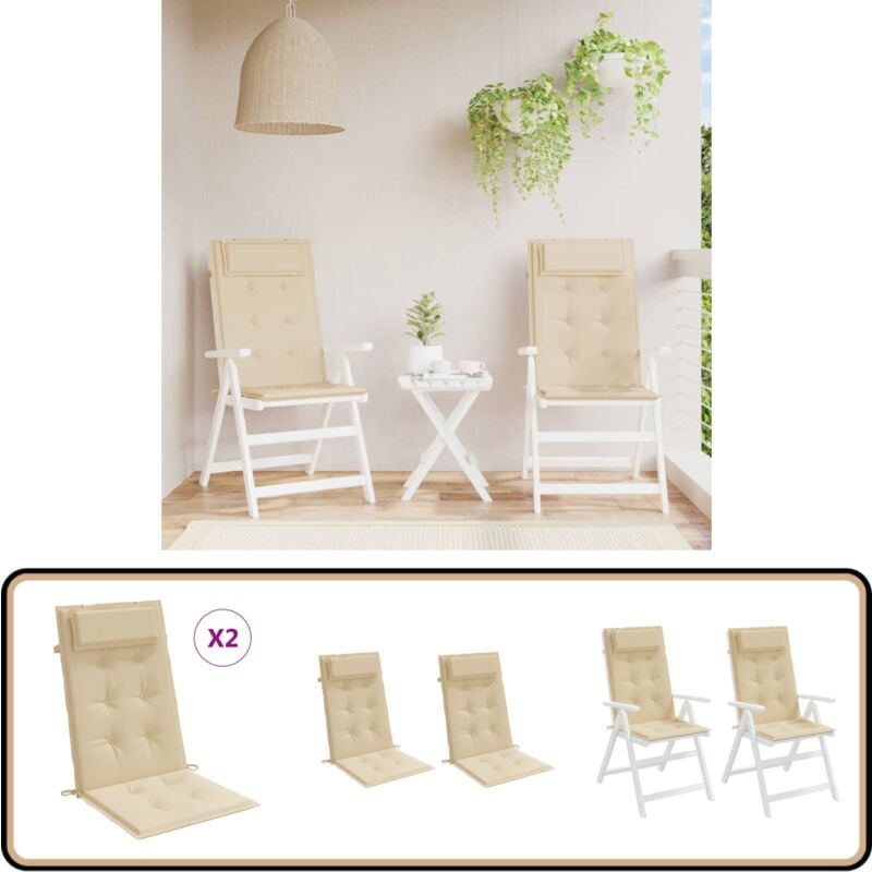 Hochlehner-Auflagen 2 Stk. Beige Oxford-Gewebe - Hochlehner Auflagen - Gartenstuhlkissen - Outdoor Kissen - Sitzkissen - Wasserabweisende Kissen