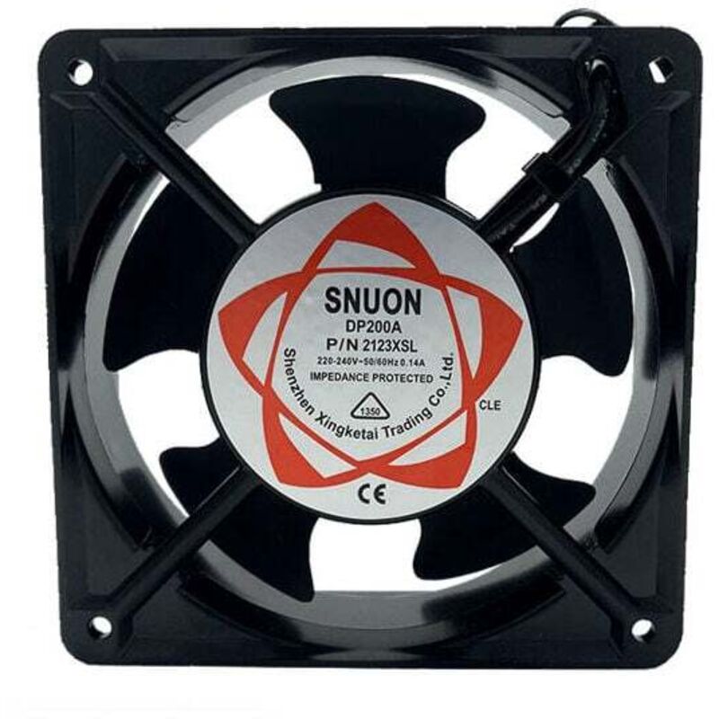 Hochtemperatur-Einbau-Axialventilator mit geräuscharmen Flügeln für Kaminschubladen. Universelle Größe: 120 x 120 x 38 mm.