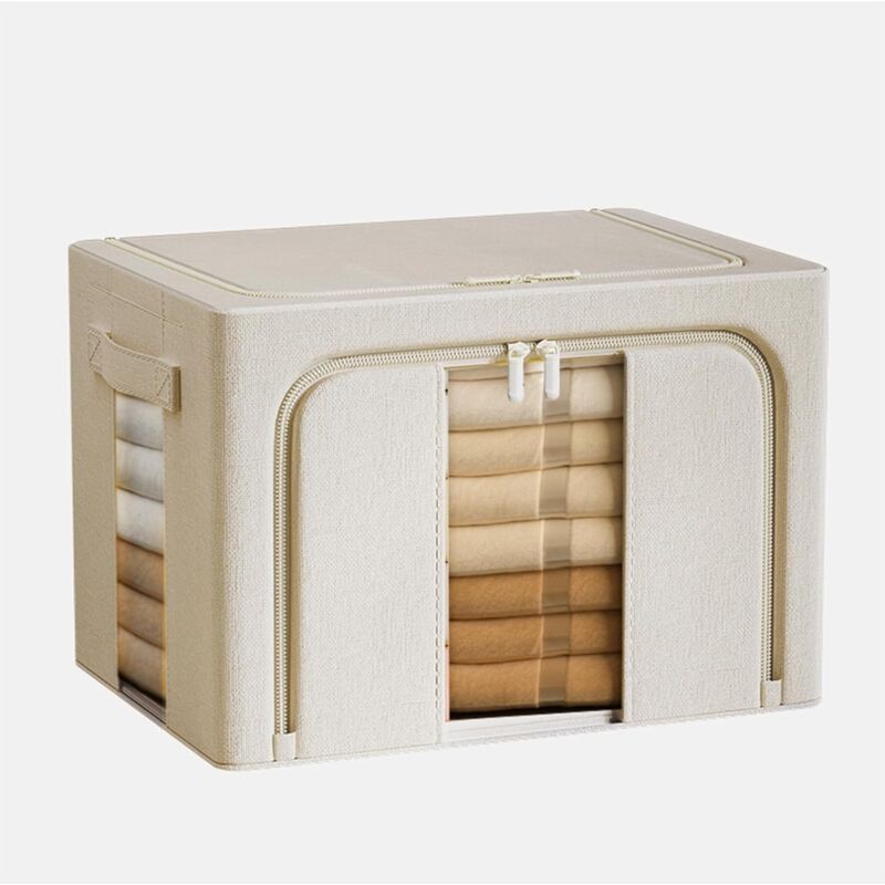 Hochwertiger Stoff aus 100 % natürlicher Baumwolle, 66 l, große Aufbewahrungsbox für Kleidung mit Reißverschluss, Aufbewahrungsbox für Bettwäsche,