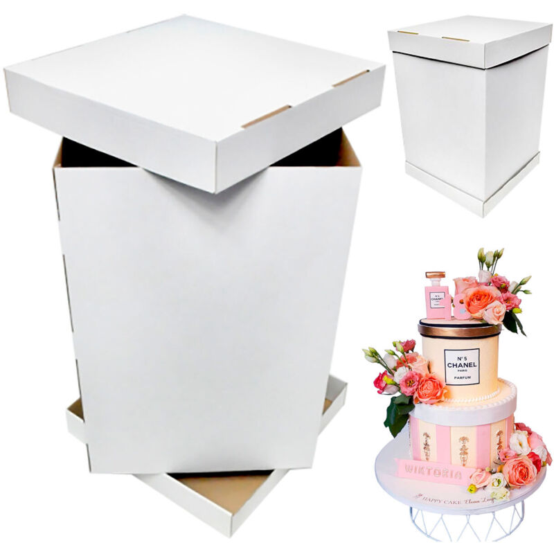 Hohe, mehrstöckige Tortenbox 30×30×45 cm für mehrstöckige Torten, weiß, Marke4Cake