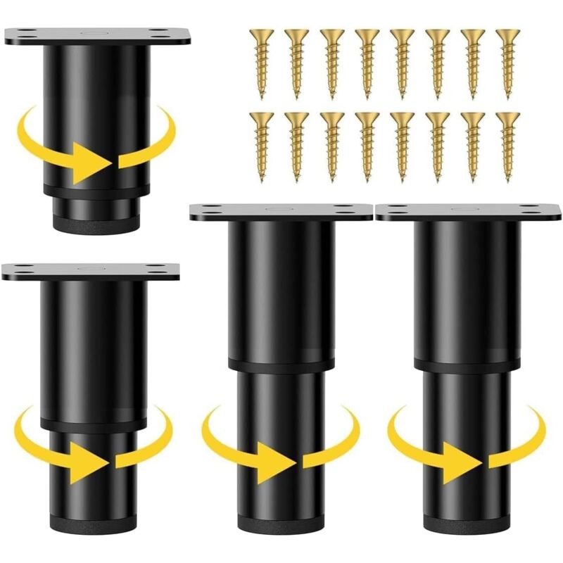 Höhenverstellbare Möbelfüße. 4 Stück, 8–12 cm. Verstellbare Metallfüße für Schränke, TV-Möbel, Sofas, Nachttische und Stühle, schwarz.