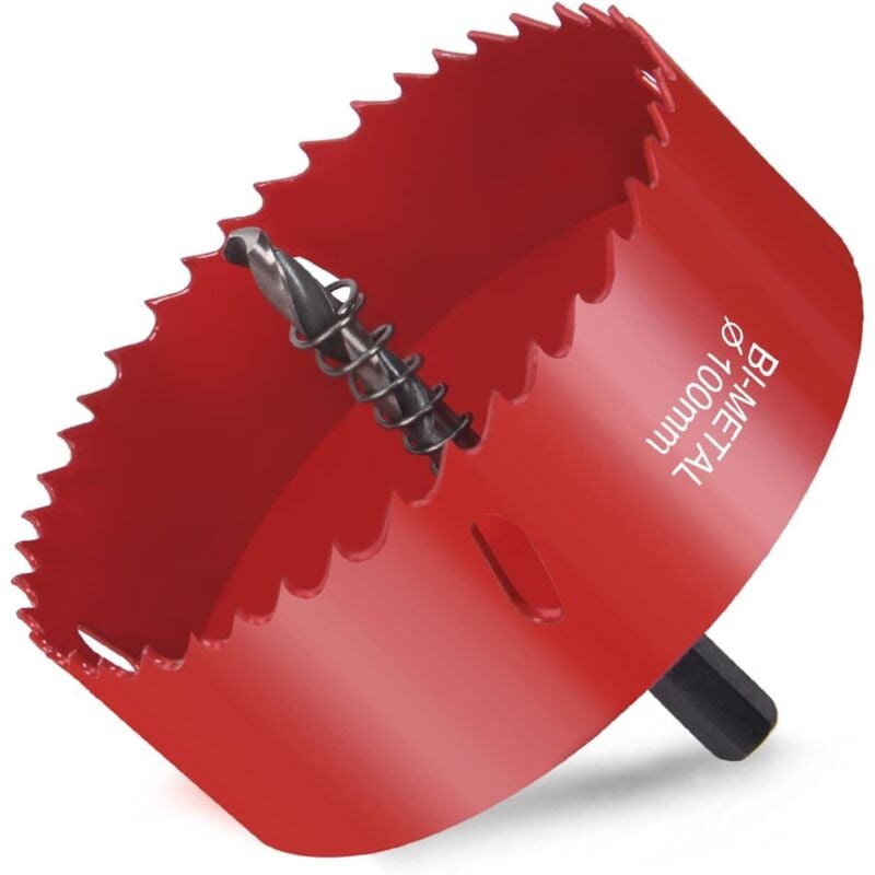 Hole saw, Lochfräse Set, 100MM Lochkreissäge, Bi-Metall-Lochsäge, 1 Bohrer, 1 Mechanische Feder, 1 Sechskantschlüssel, Lochsäge für Aluminium, Holz,