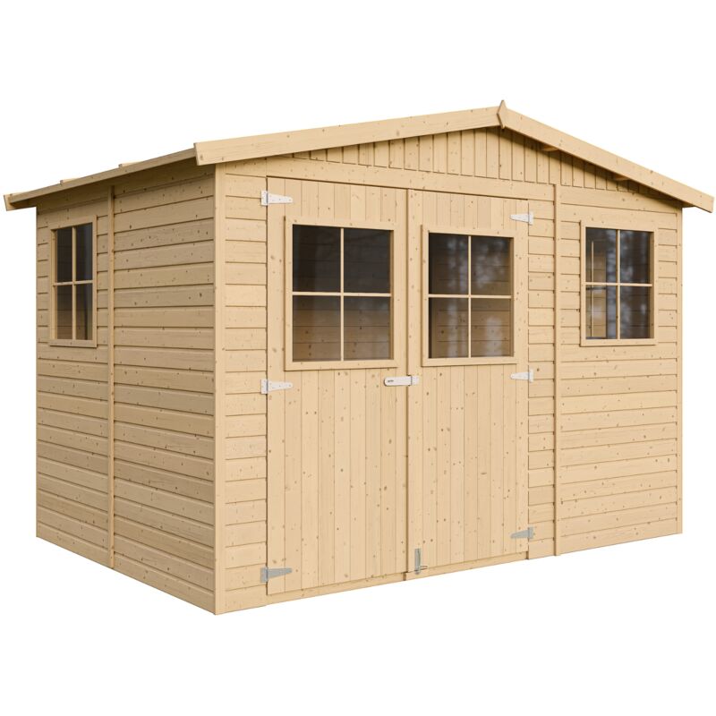 TIMBELA M334 Gartenhaus Holz mit Fenstern - Geräteschuppen Holz H226x324x216 cm/6 m² - Gerätehaus Gartenhütte Fahrradgarage Holz